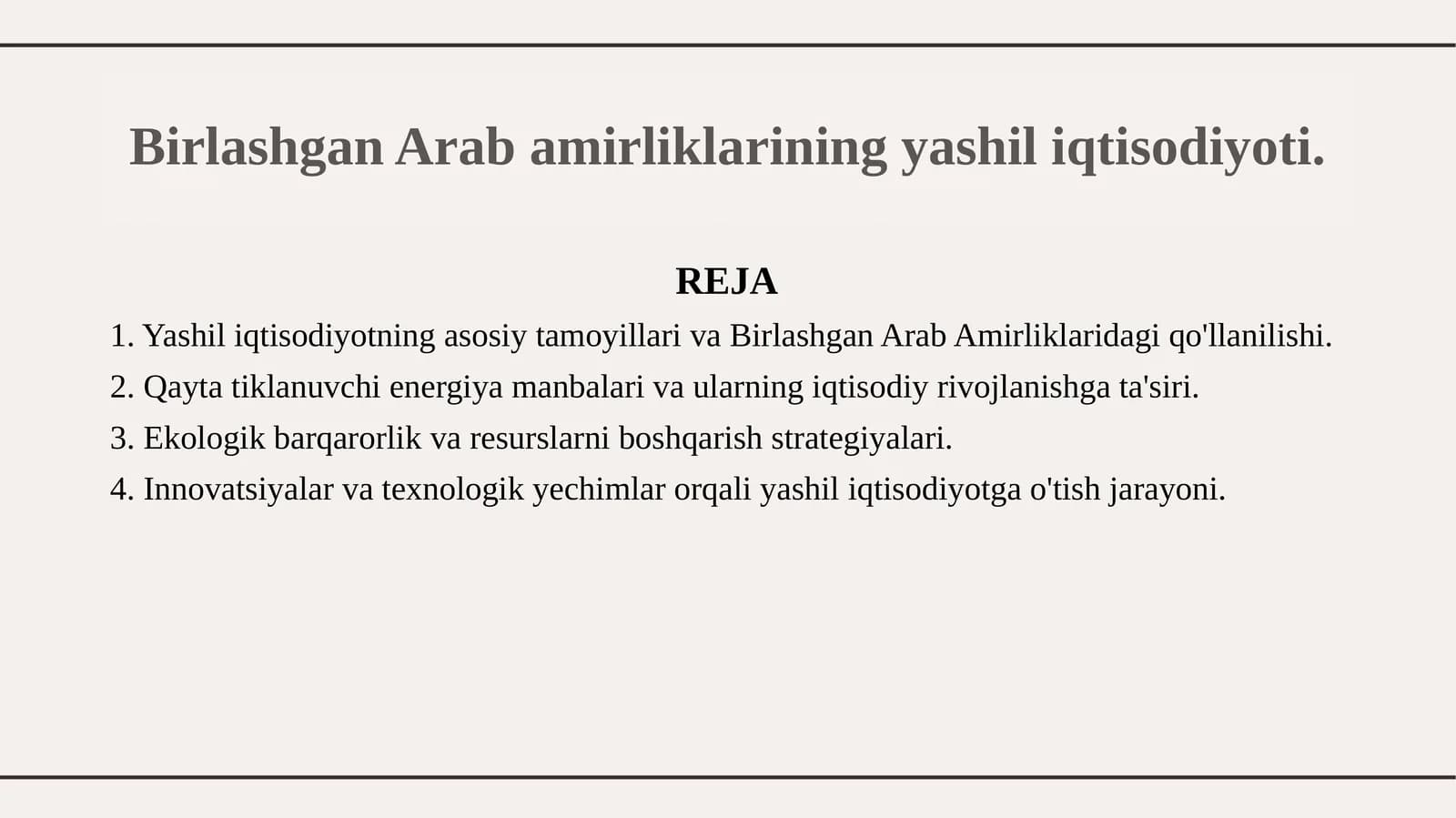 Birlashgan Arab amirliklarining yashil iqtisodiyoti.