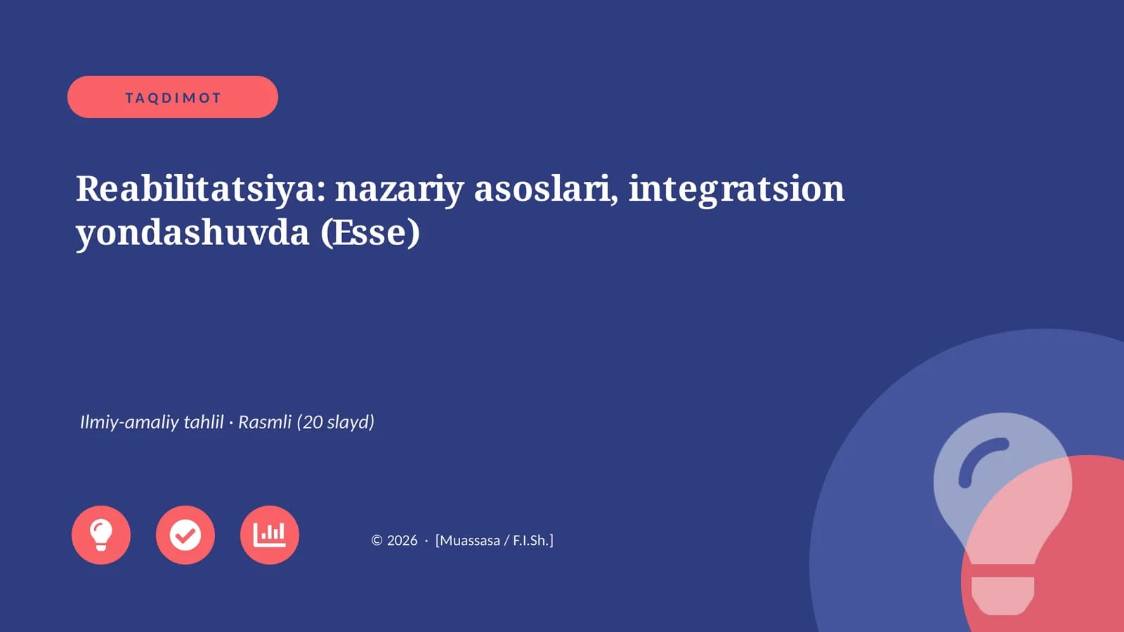 Reabilitatsiya: nazariy asoslari, integratsion yondashuvda (Esse)