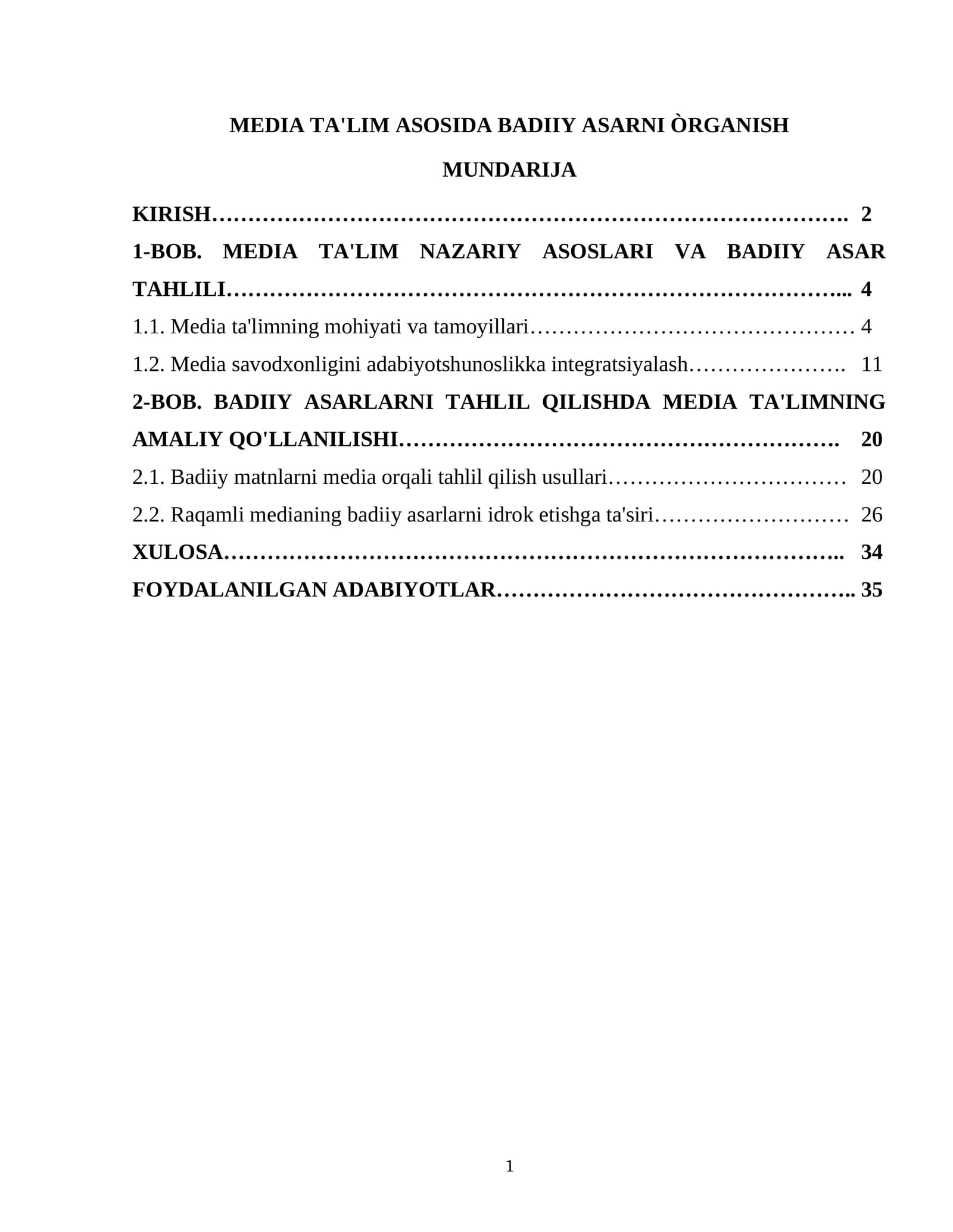MEDIA TA'LIM ASOSIDA BADIIY ASARNI ÒRGANISH