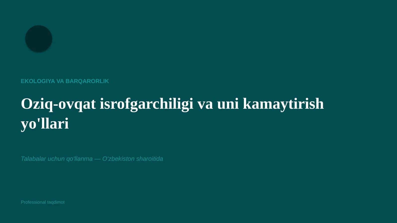 Ekologiya va Barqarorlik