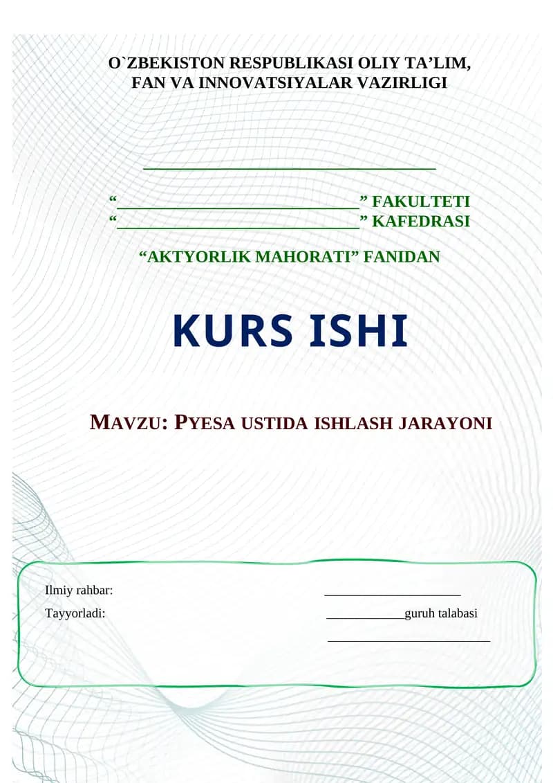 PYESA USTIDA ISHLASH JARAYONI