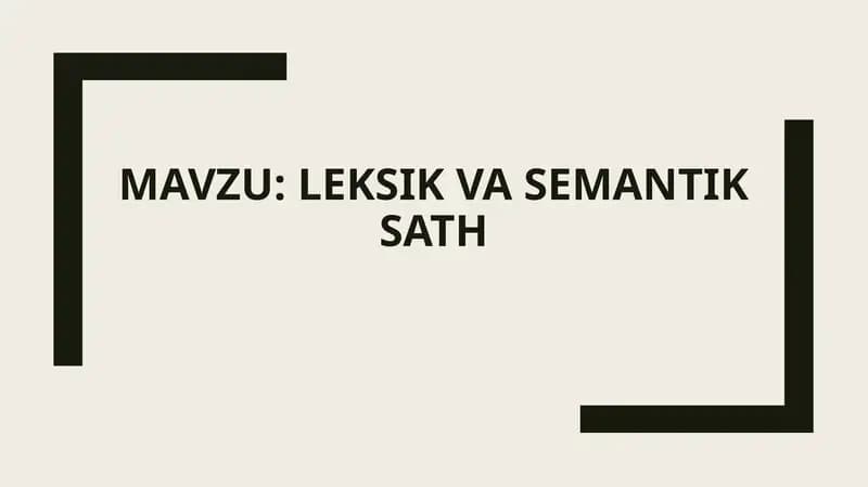 Leksik va Semantik sath
