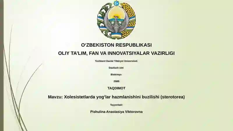 Xolesistetlarda yogʻlar hazmlanishini buzilishi (sterotorea)