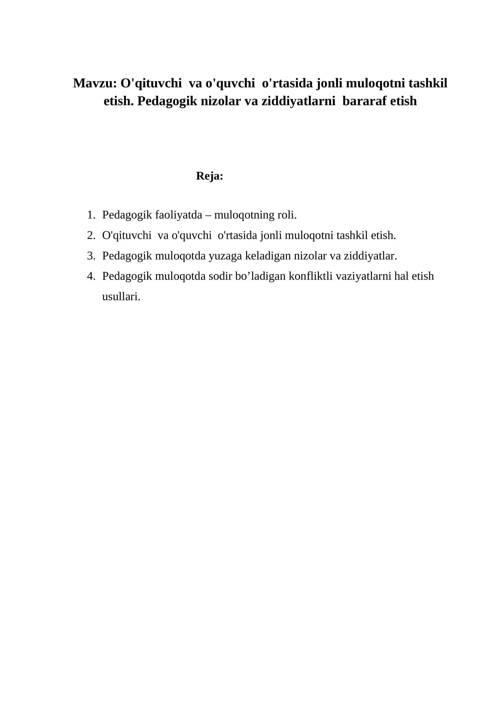 Pedagogik muloqotni tashkil etish