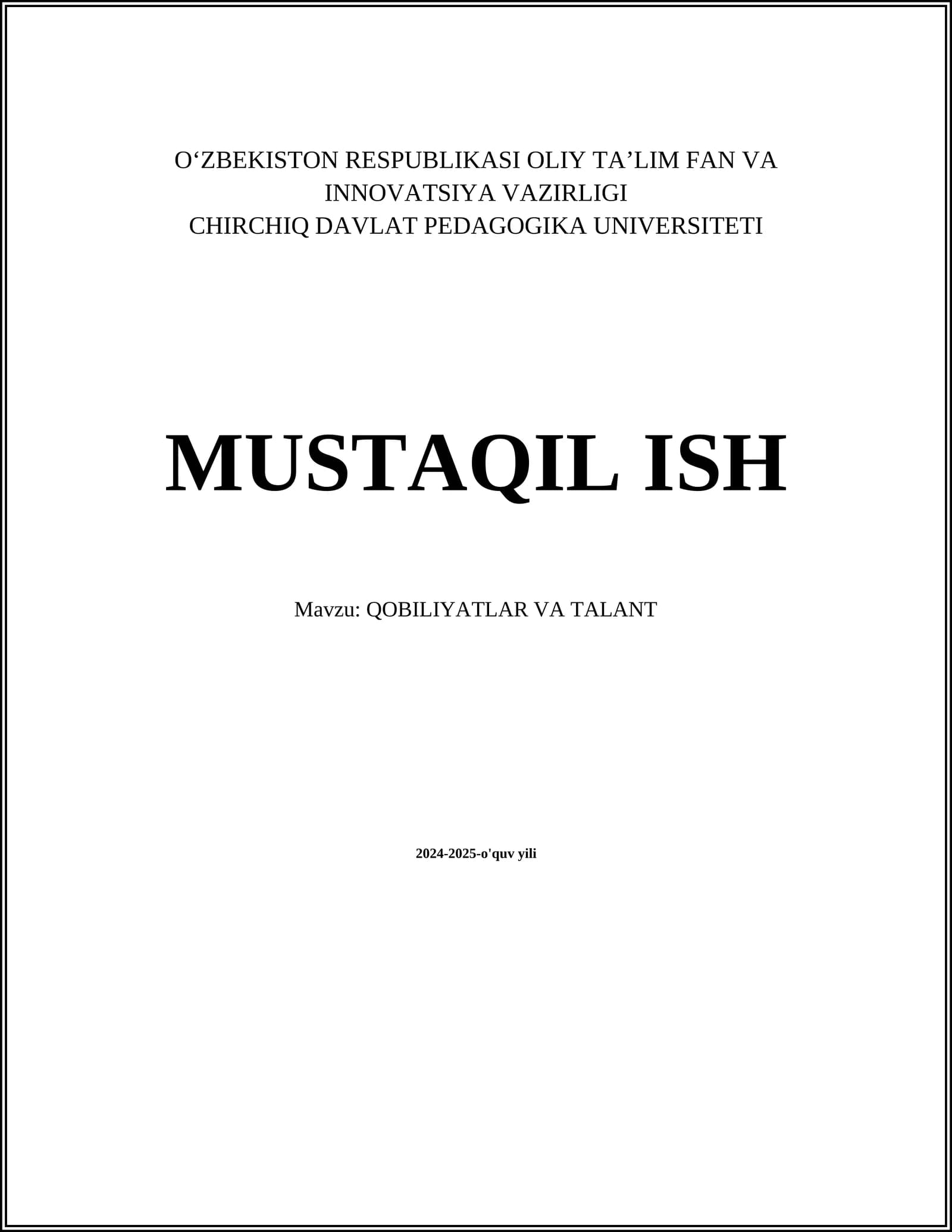 QOBILIYATLAR VA TALANT