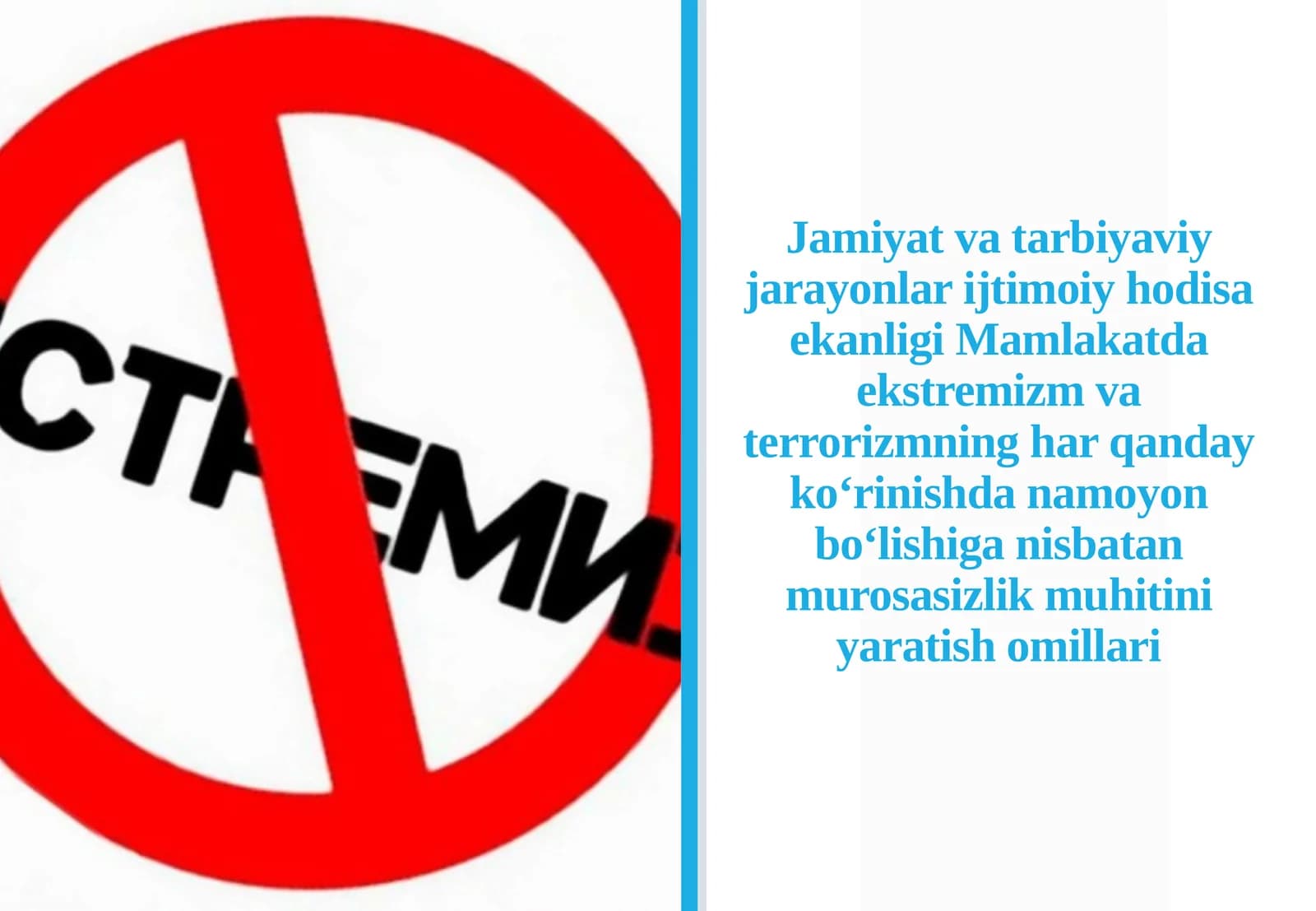 Jamiyat va tarbiyaviy jarayonlar ijtimoiy hodisa ekanligi Mamlakatda ekstremizm va