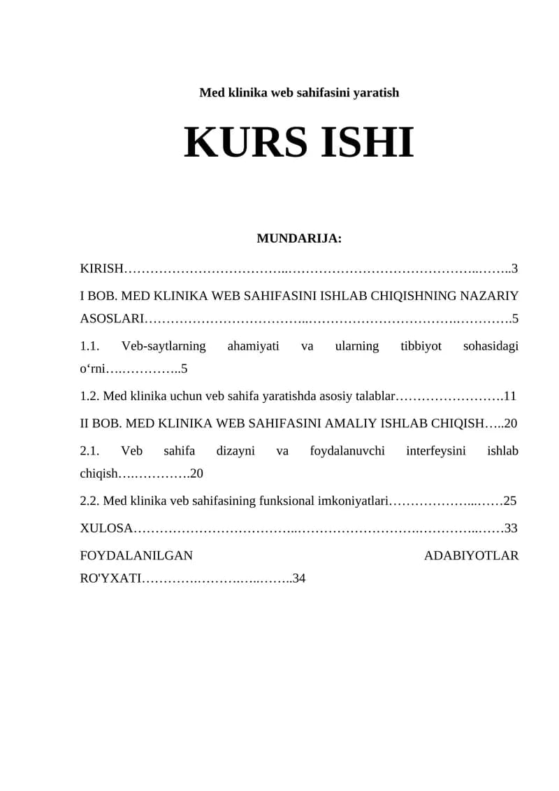 Med klinika web sahifasini yaratish