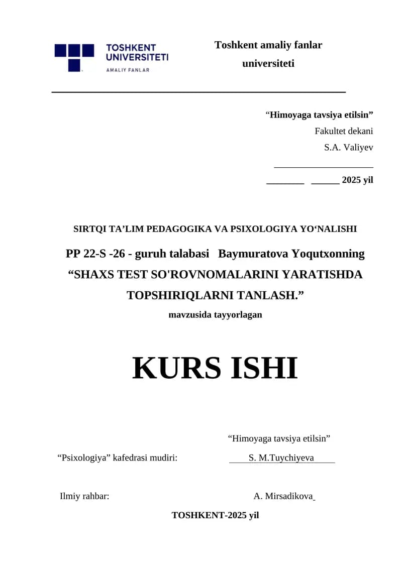 SIRTQI TA’LIM PEDAGOGIKA VA PSIXOLOGIYA YO‘NALISHI