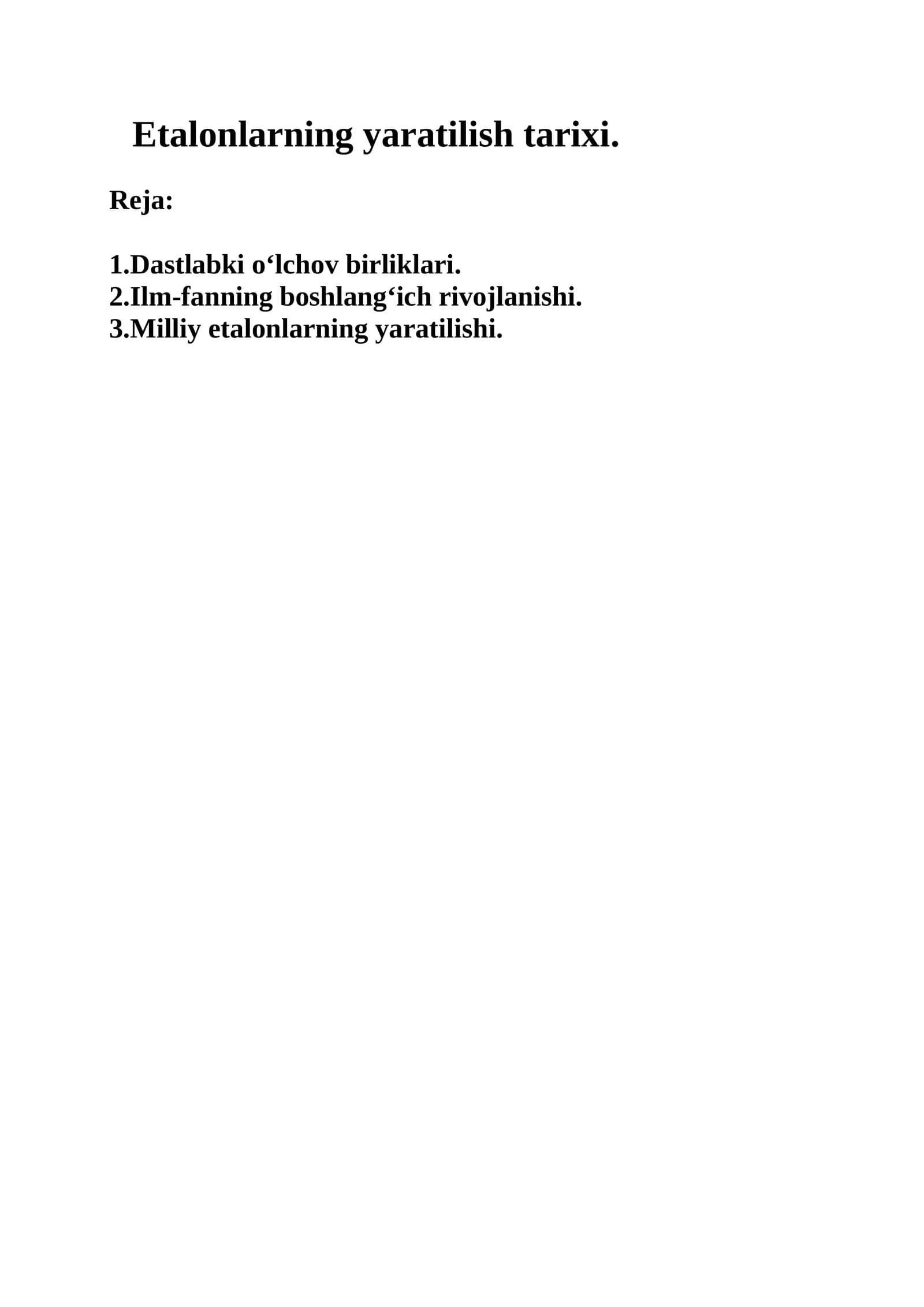 Etalonlarning yaratilish tarixi
