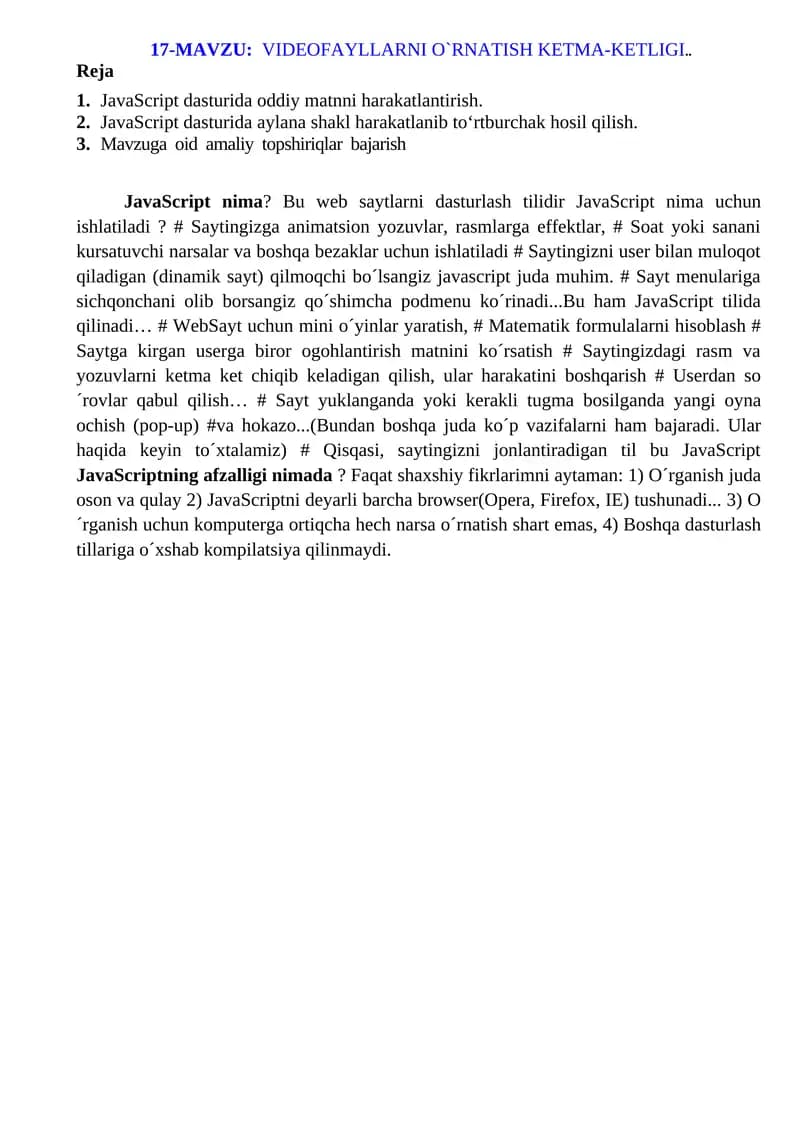 JavaScript dasturlash tilida oddiy matnni harakatlantirish