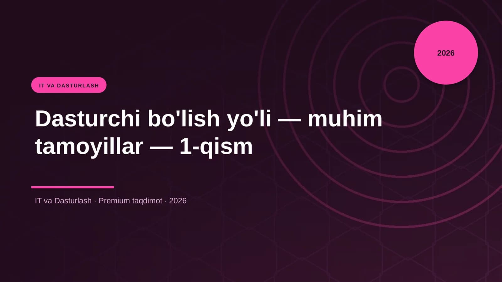Dasturchi bo'lish yo'li — muhim tamoyillar — 1-qism