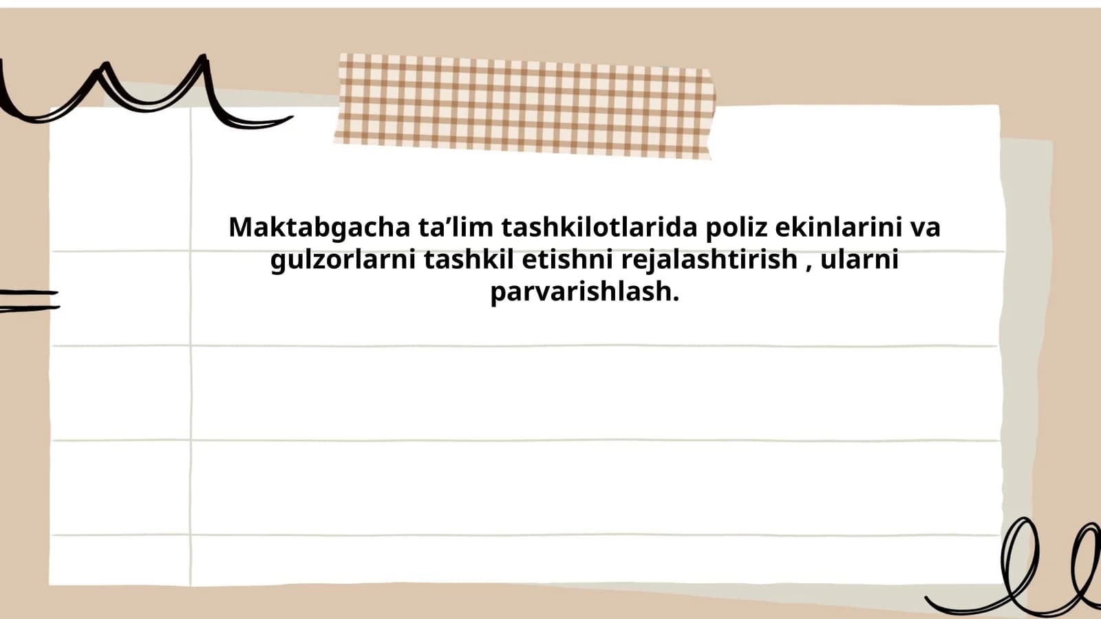 Maktabgacha taʼlim tashkilotlarida poliz ekinlarini va gulzorlarni tashkil etishni rejalashtirish, ularni parvarishlash