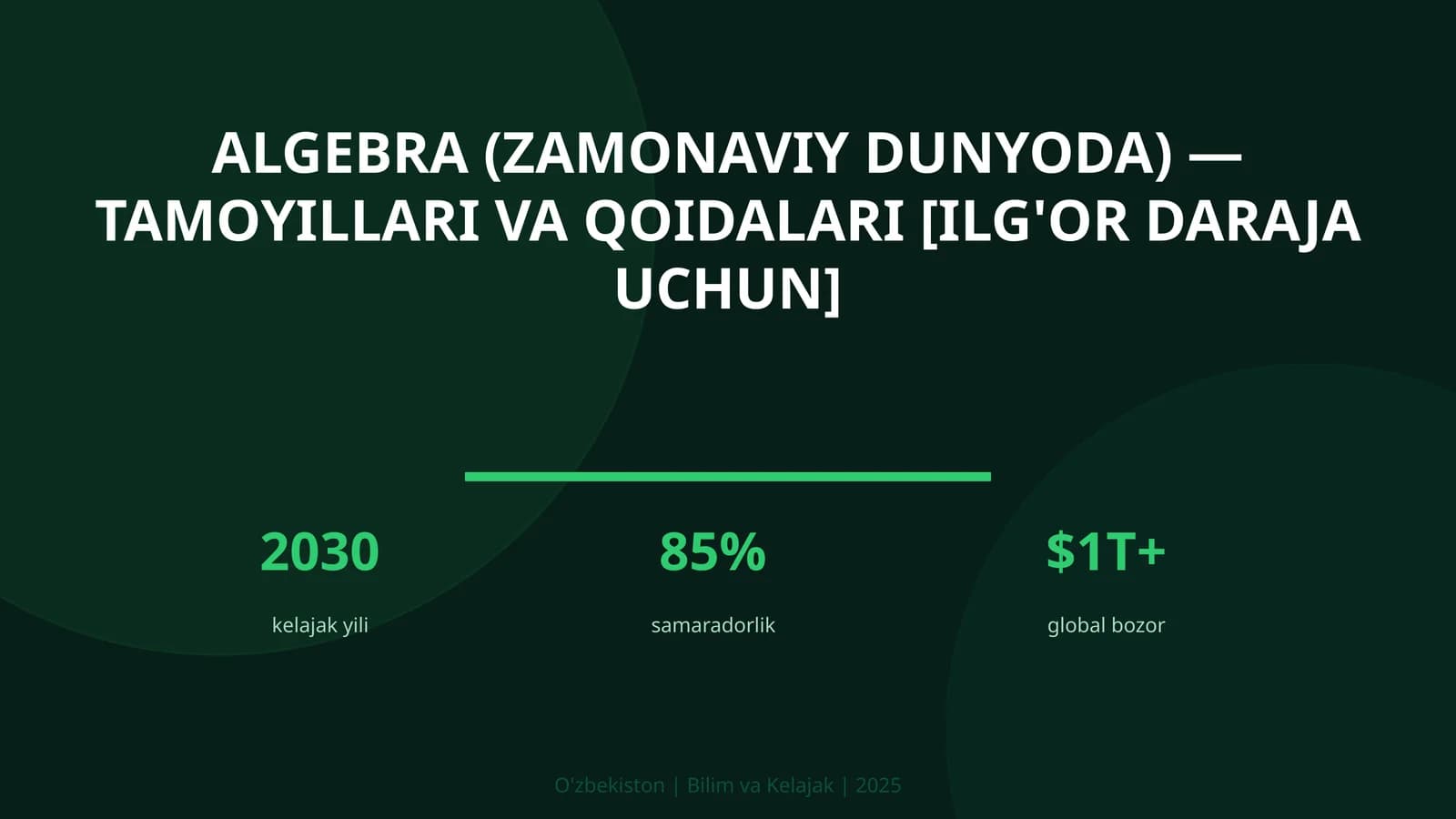 Algebra (ZAMONAVIY DUNYODA) — TAMOYILLARI VA QOIDALARI [ILG'OR DARAJA UCHUN]