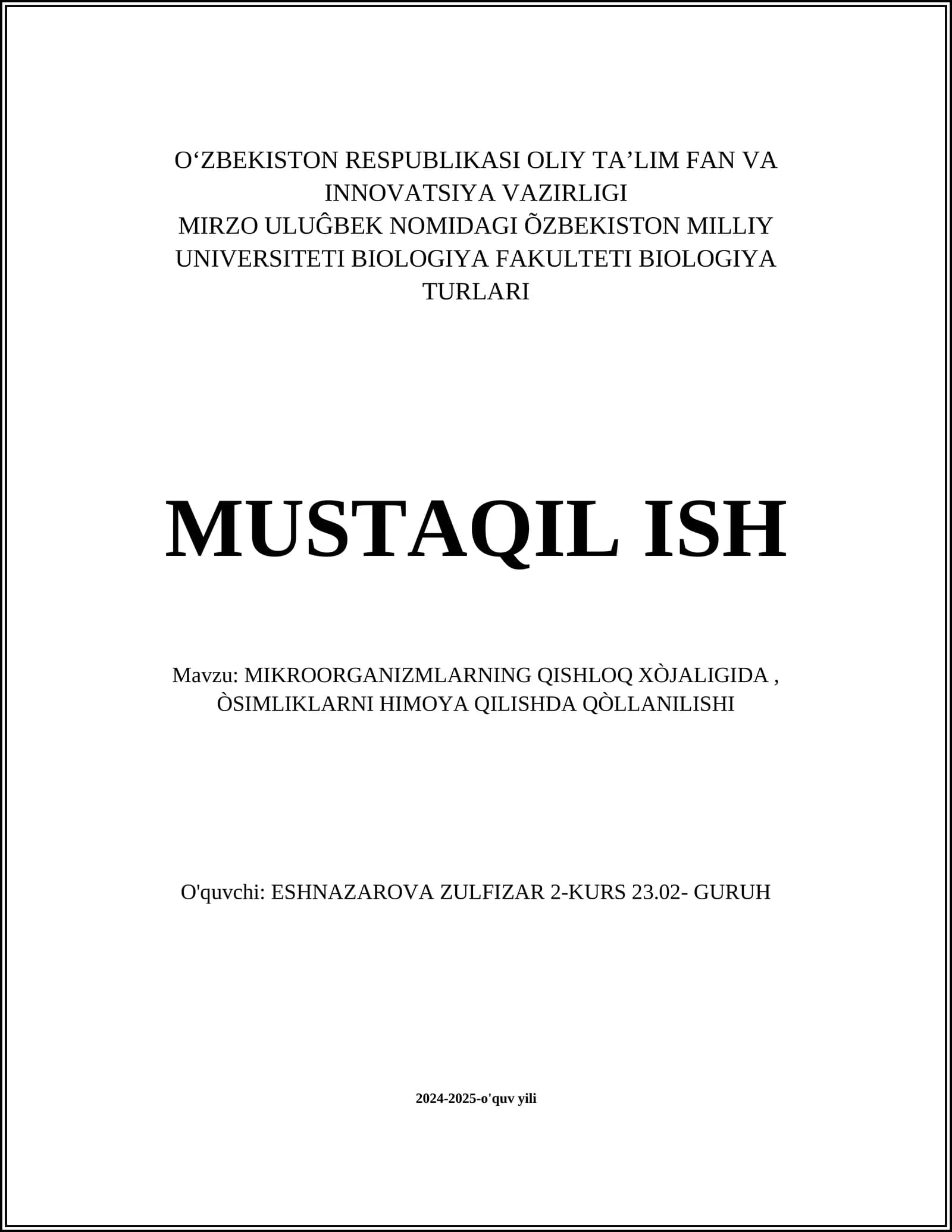 MIKROORGANIZMLARNING QISHLOQ XÒJALIGIDA, ÒSIMLIKLARNI HIMOYA QILISHDA QÒLLANILISHI