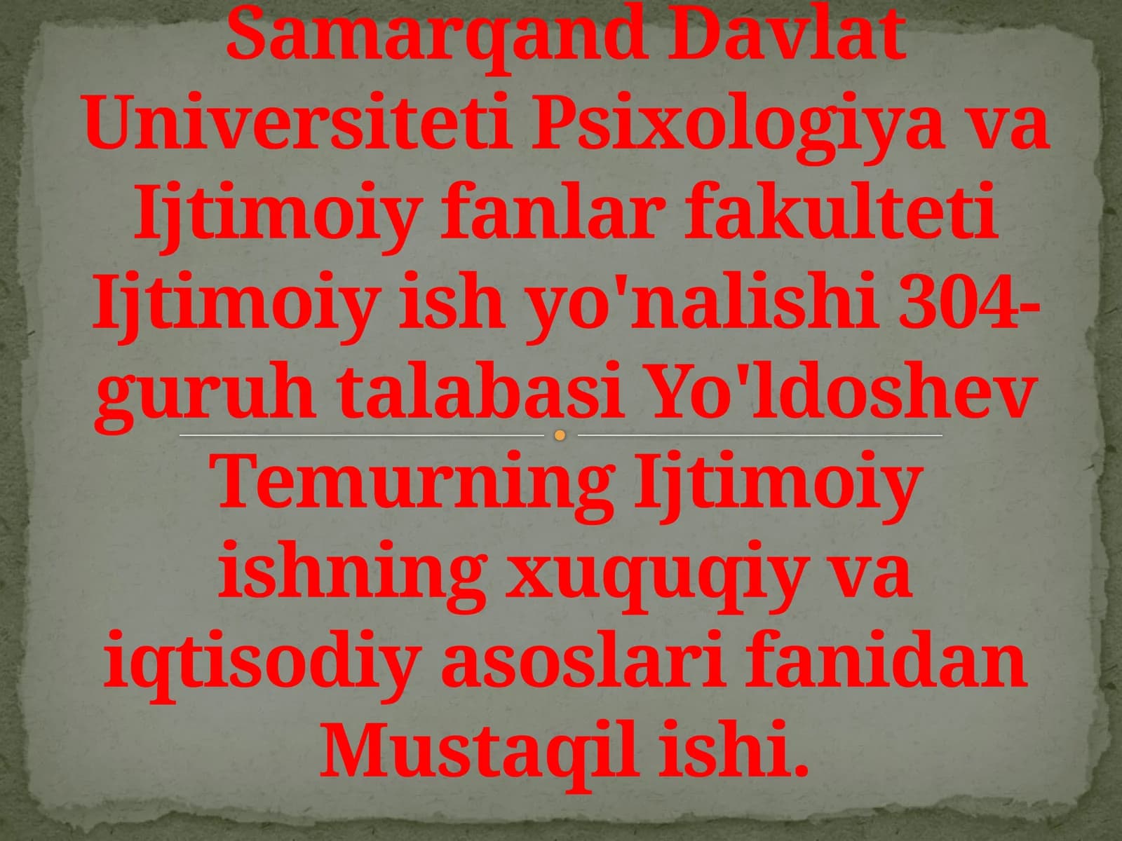 Bolali oilalarning davlat tomonidan qo'llab quvvatlashning xuquqiy asoslari