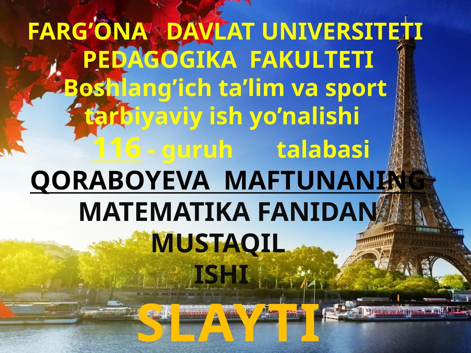 QORABOYEVA MAFTUNA
