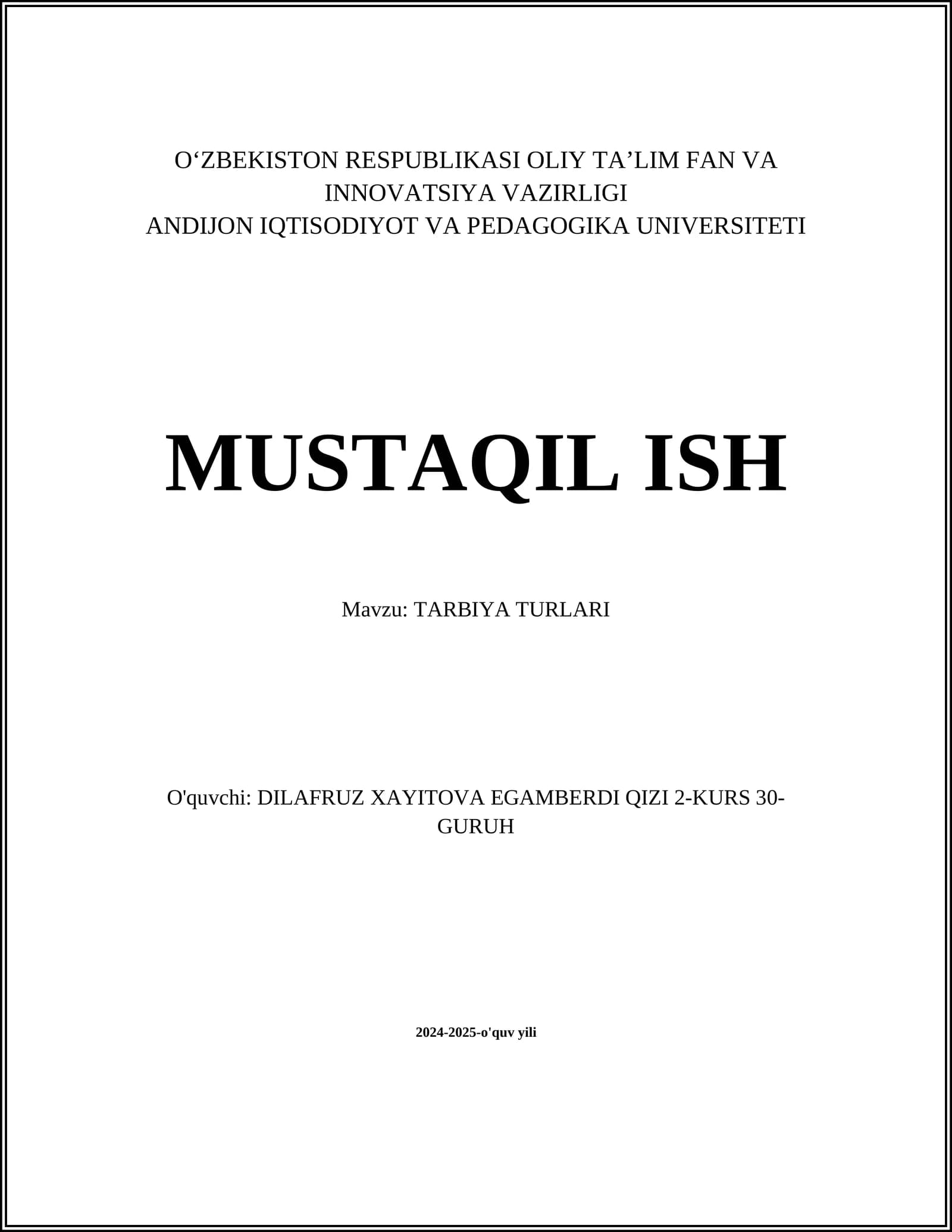 TARBIYA TURLARI
