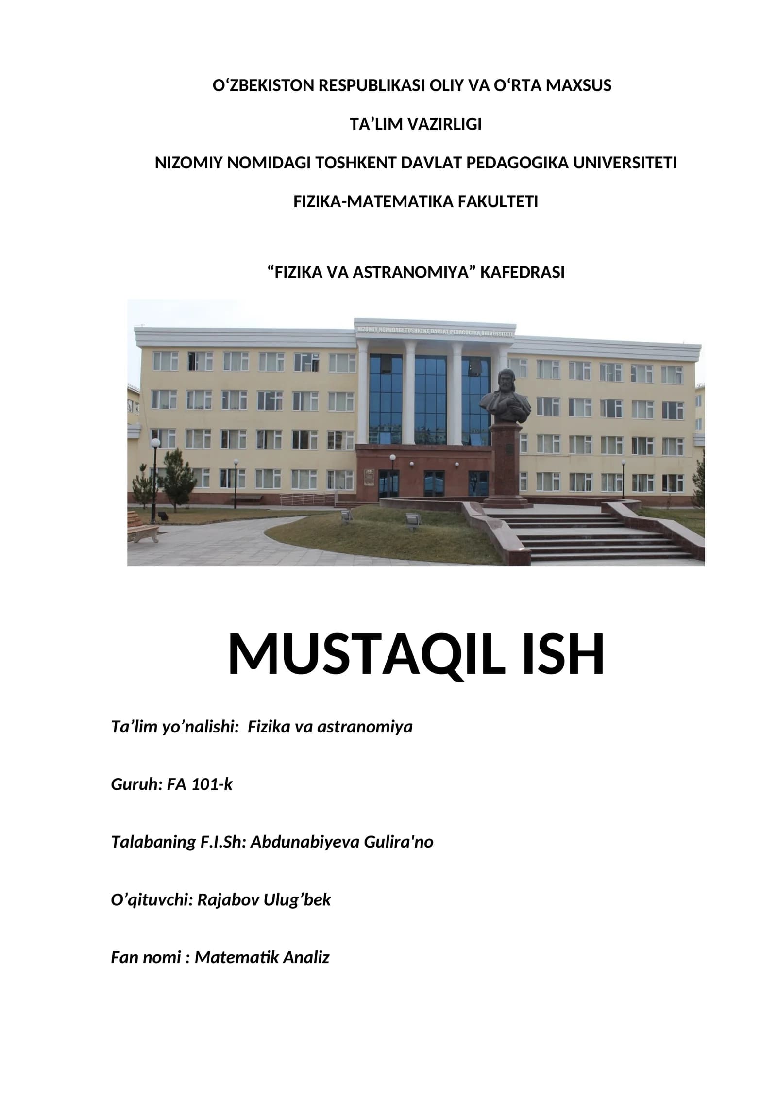 Matematik Analiz Parametrik Shaklda Funksiyani Tekshirish