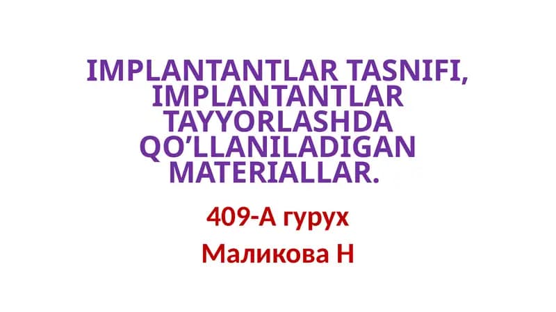 IMPLANTANTLAR TASNIFI