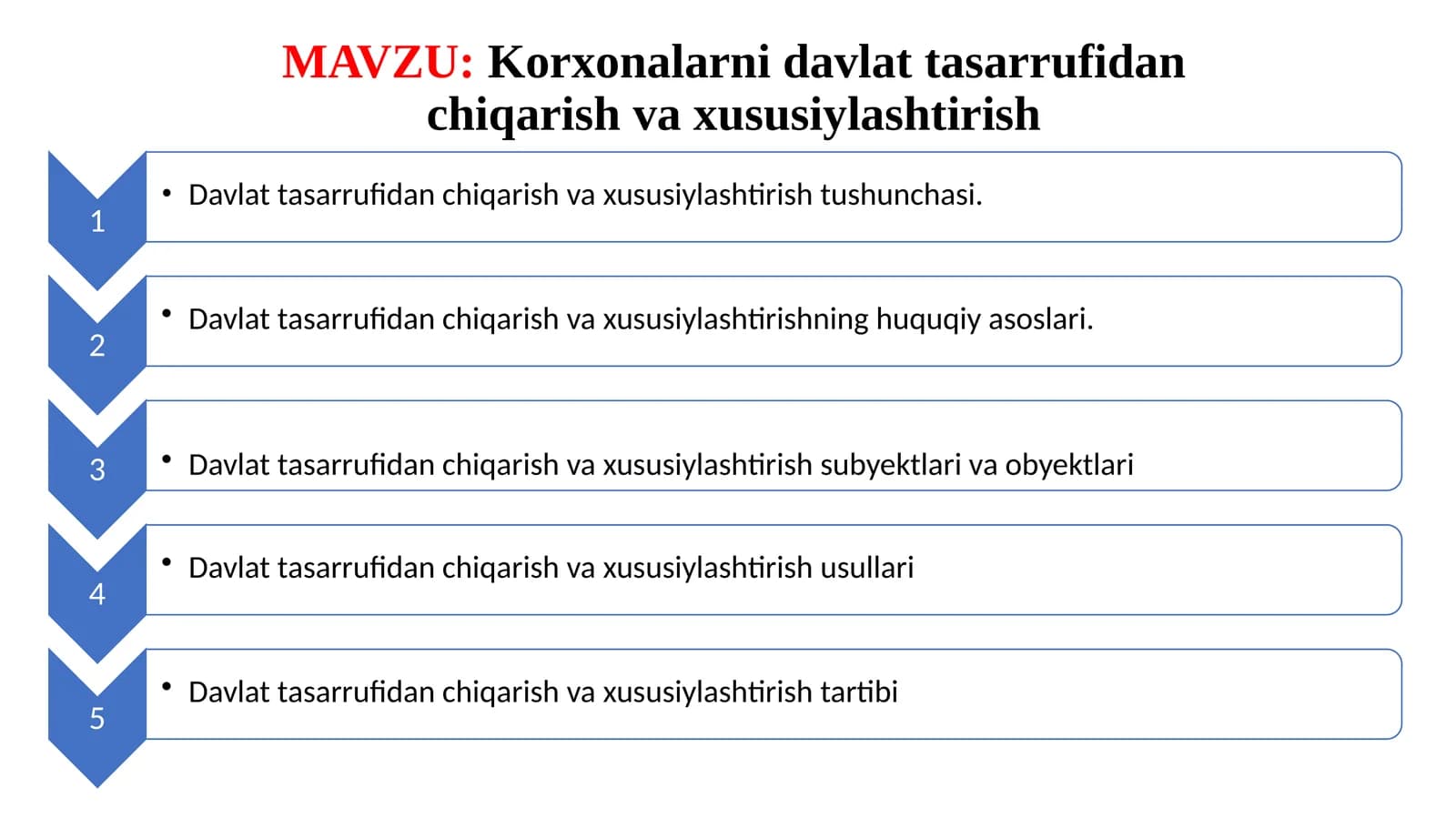 Korxonalarni davlat tasarrufidan chiqarish va xusiylashtirish