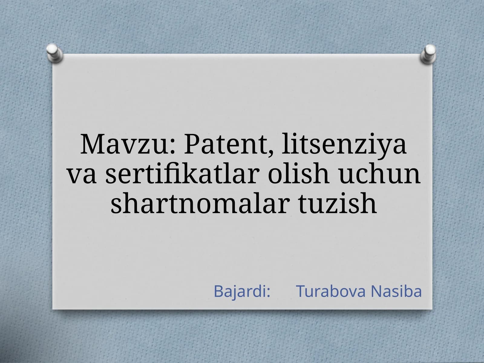 Patent,litsenziya va sertifikatlar olish uchun shartnomalar tuzish