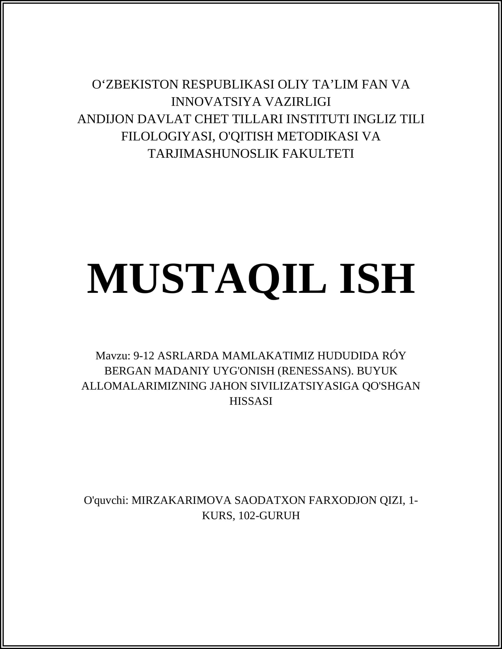 O'rta asrlar Markaziy Osiyo ilm-fan markazi sifatida