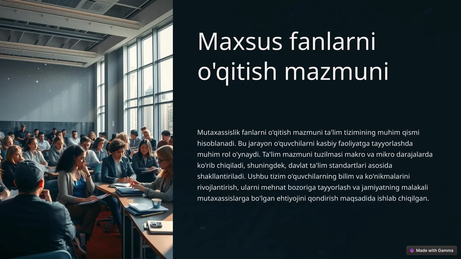 Maxsus fanlarni o'qitish mazmuni