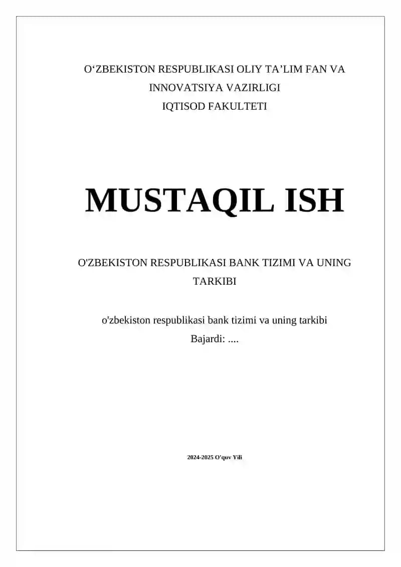 O'zbekiston Respublikasi Bank Tizimi va Uning Tarkibi