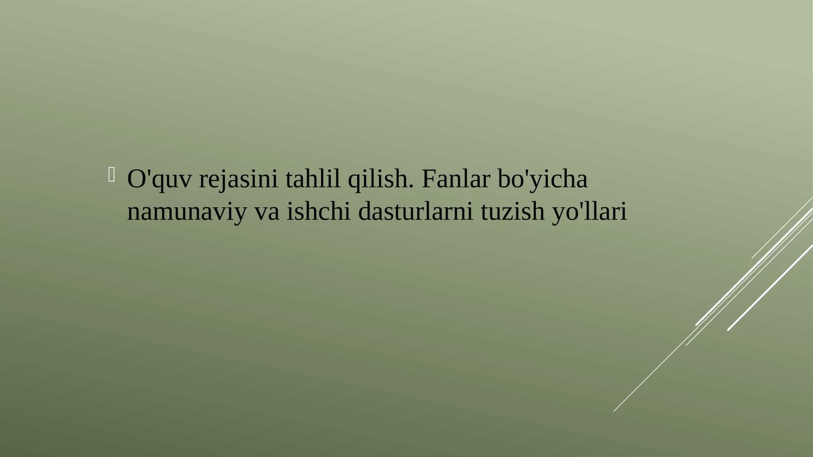 O'quvre ja'sini tahlil qilish