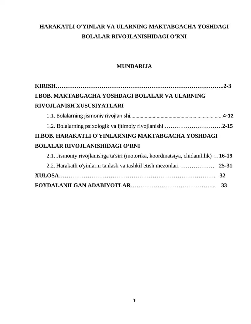 Maktabgacha Yoshdagi Bolalar Rivojlanishida O'zbek Xalq Milliy O'yinlaridan Foydalanish