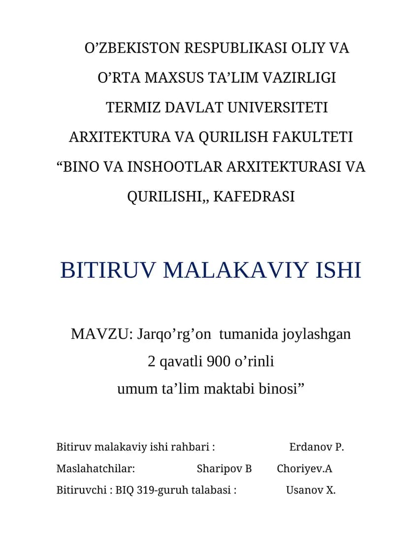 BINO VA INSHOOTLAR ARXITEKTURASI VA QURILISHI