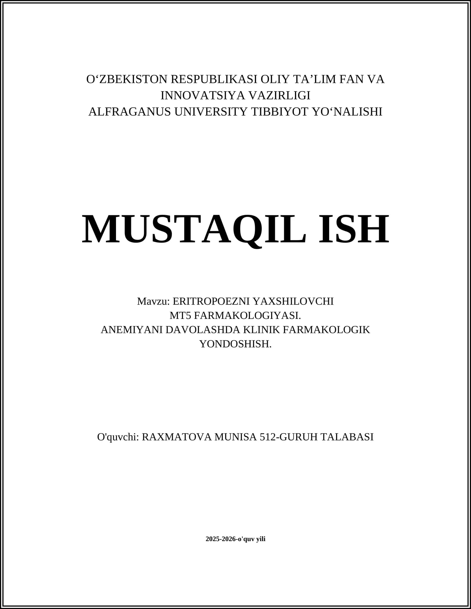 ERITROPOEZNI YAXSHILOVCHI MT5 FARMAKOLOGIYASI