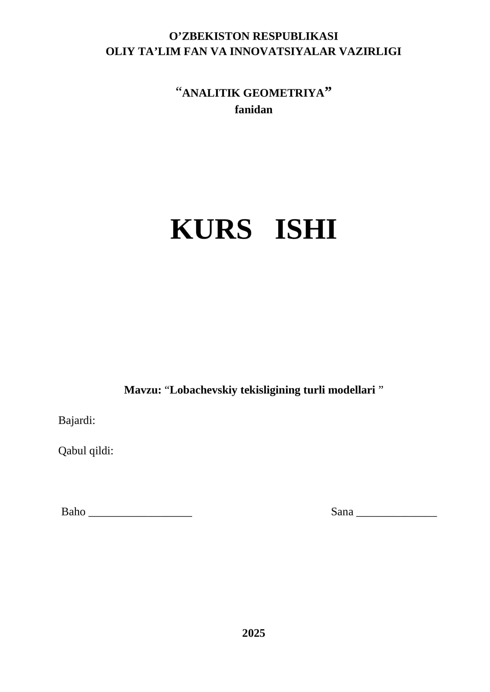 Lobachevskiy tekisligining turli modellari