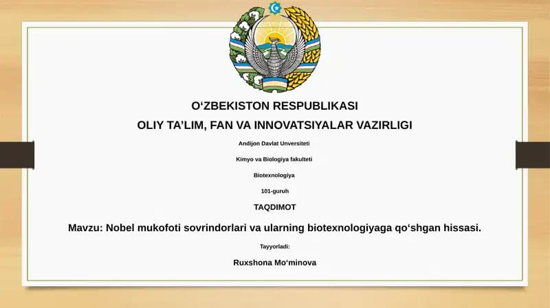 Nobel mukofoti laureatlari va biotexnologiyaga qo'shgan hissasi