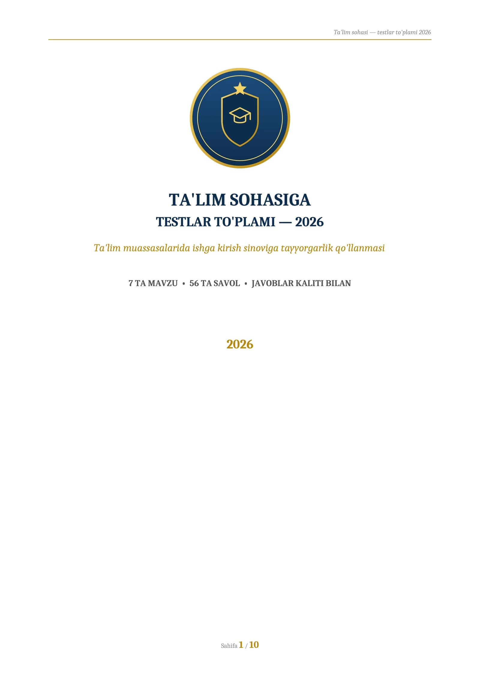Taʼlim sohasi testlari