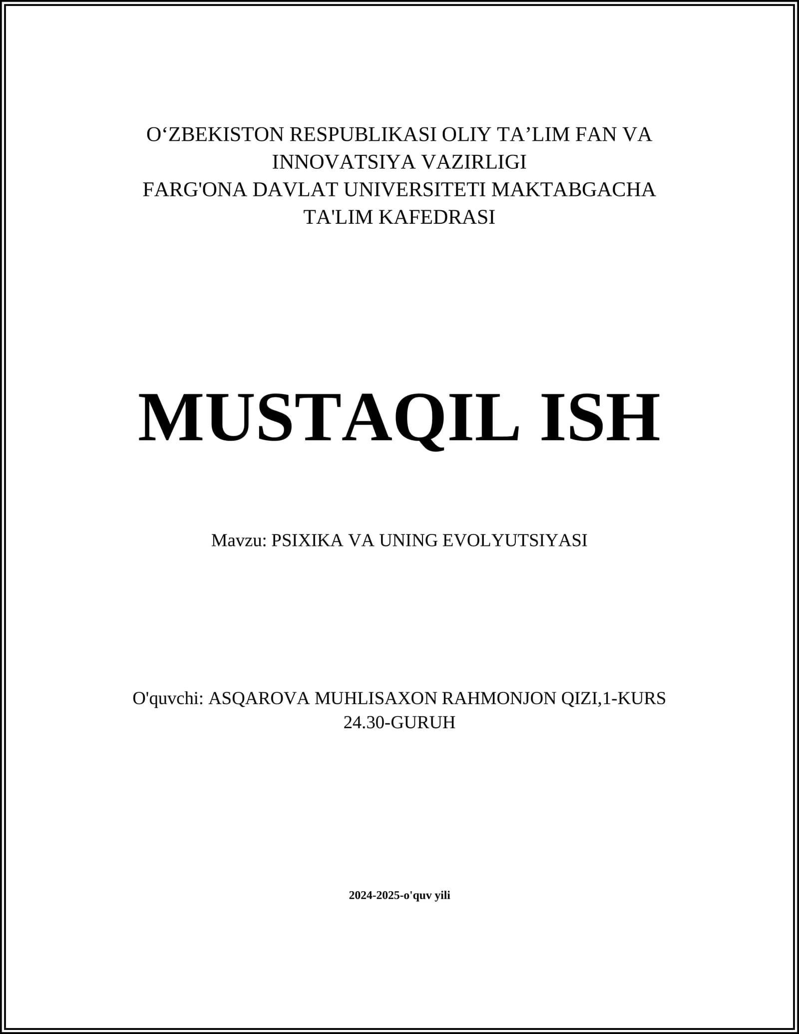 PSIXIKA VA UNING EVOLYUTSIYASI