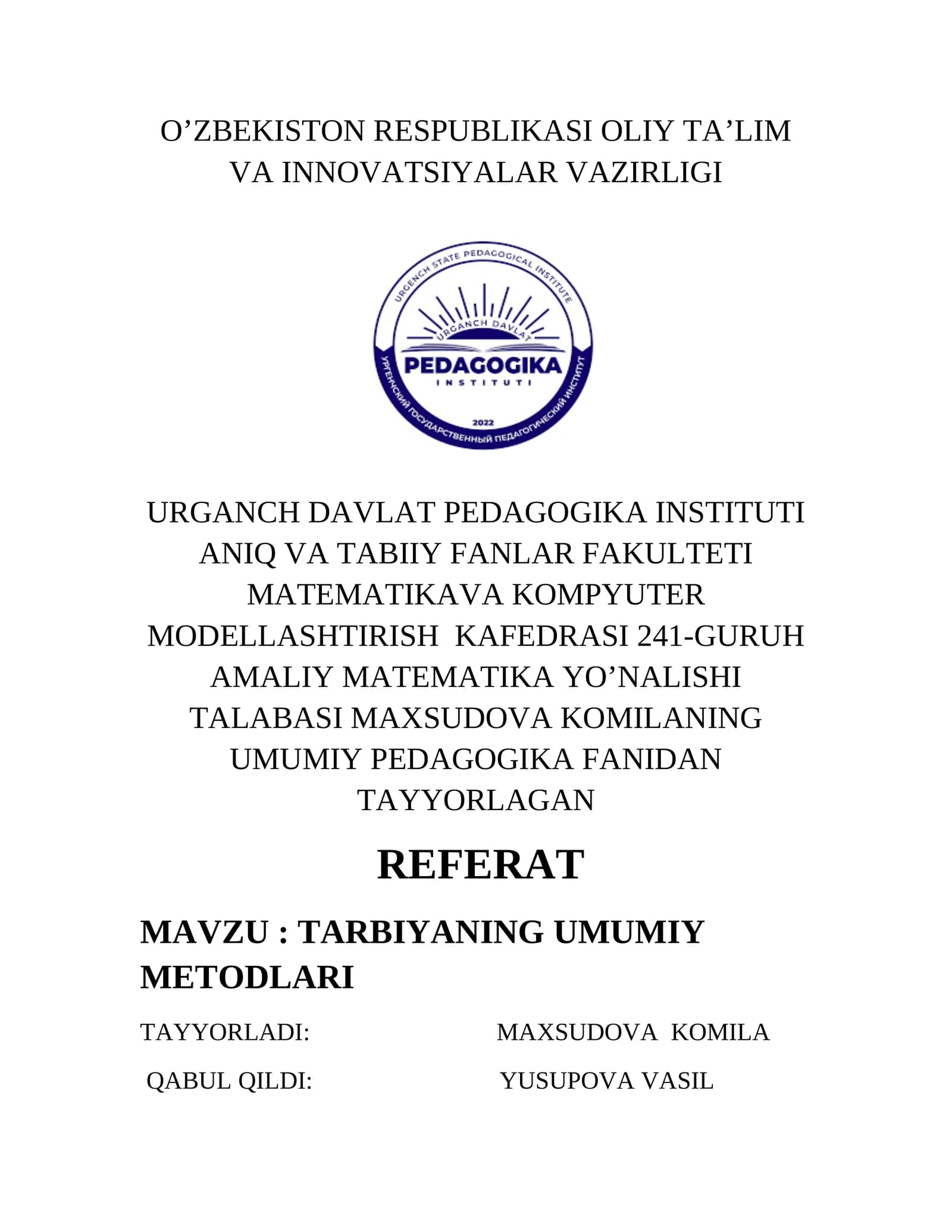 TARBIYANING UMUMIY METODLARI