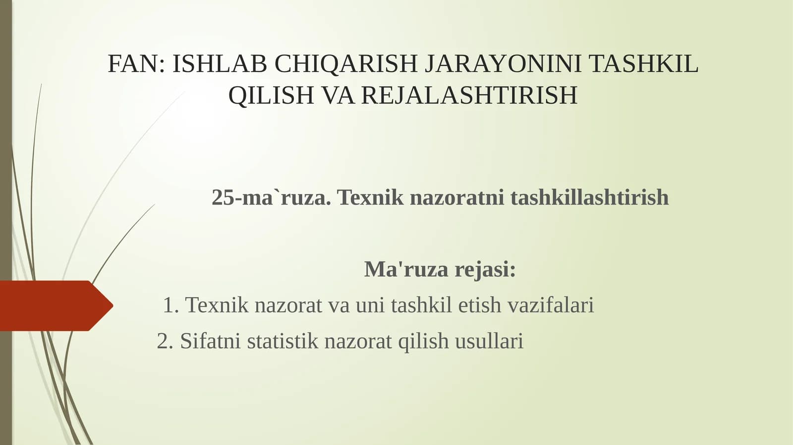 Texnik nazoratni tashkillashtirish