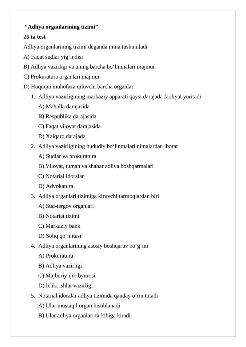Adliya organlarining tizimi