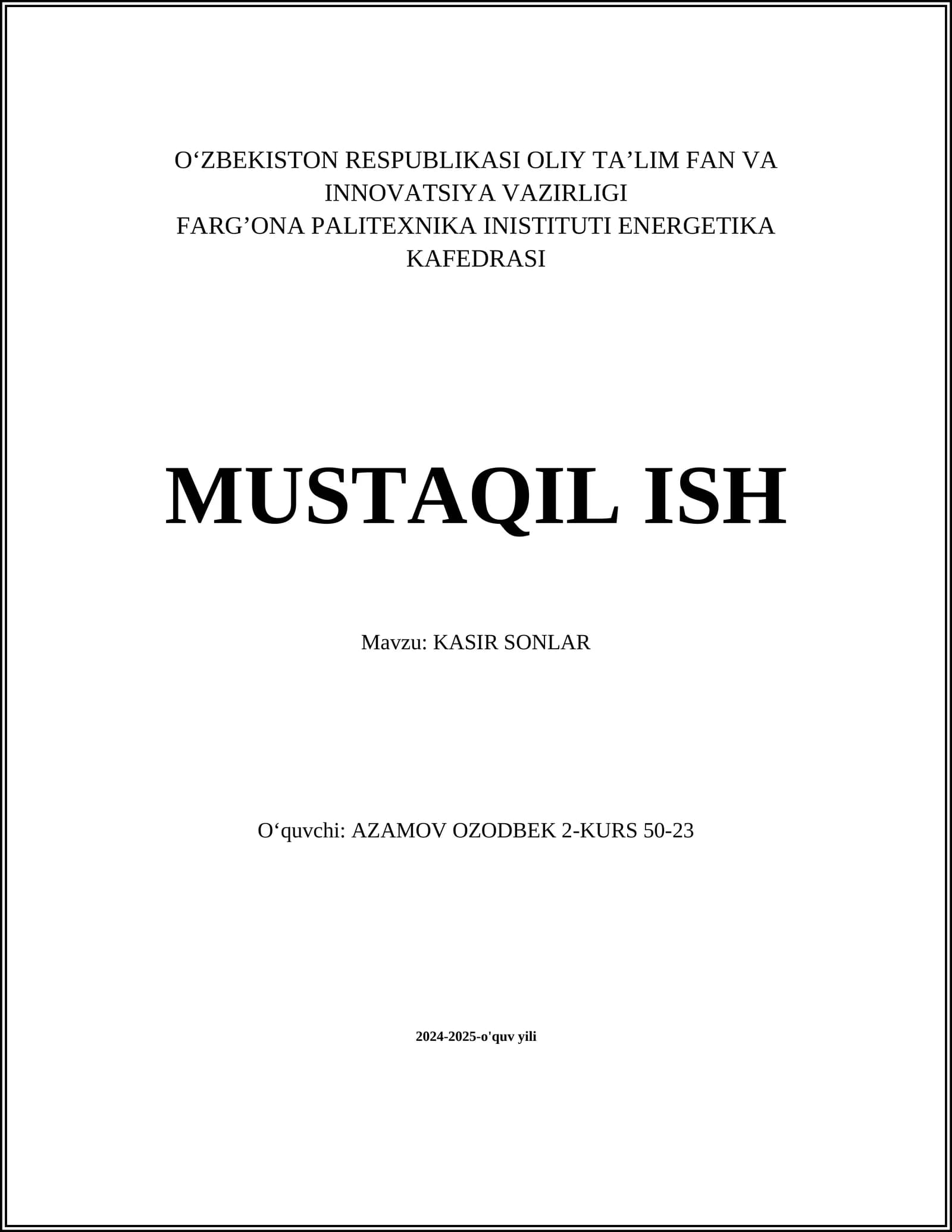 KASIR SONLAR