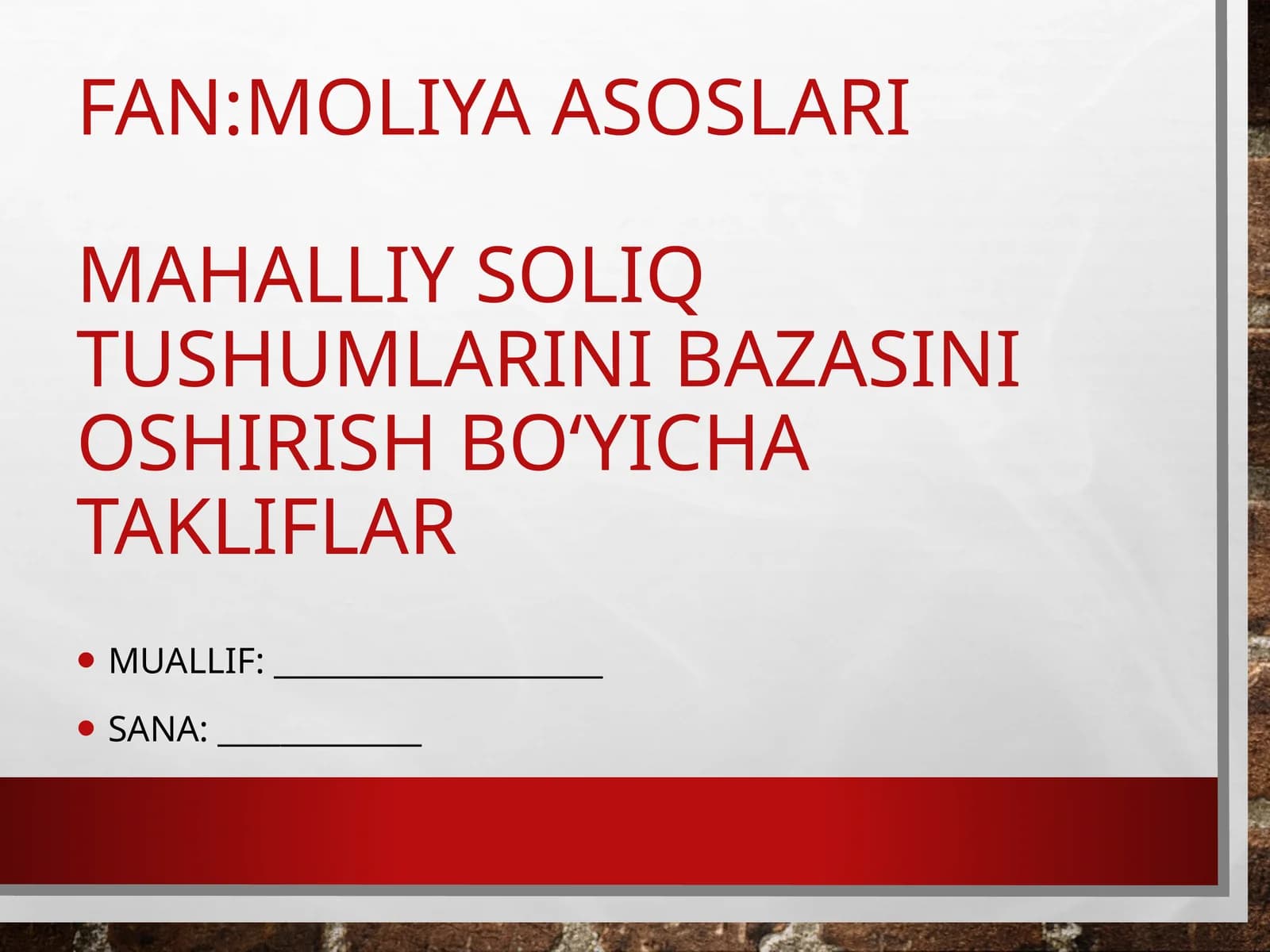 Moliyaasoslari Mahalliy soliqtushumlarini oshirish bo‘yicha takliflar