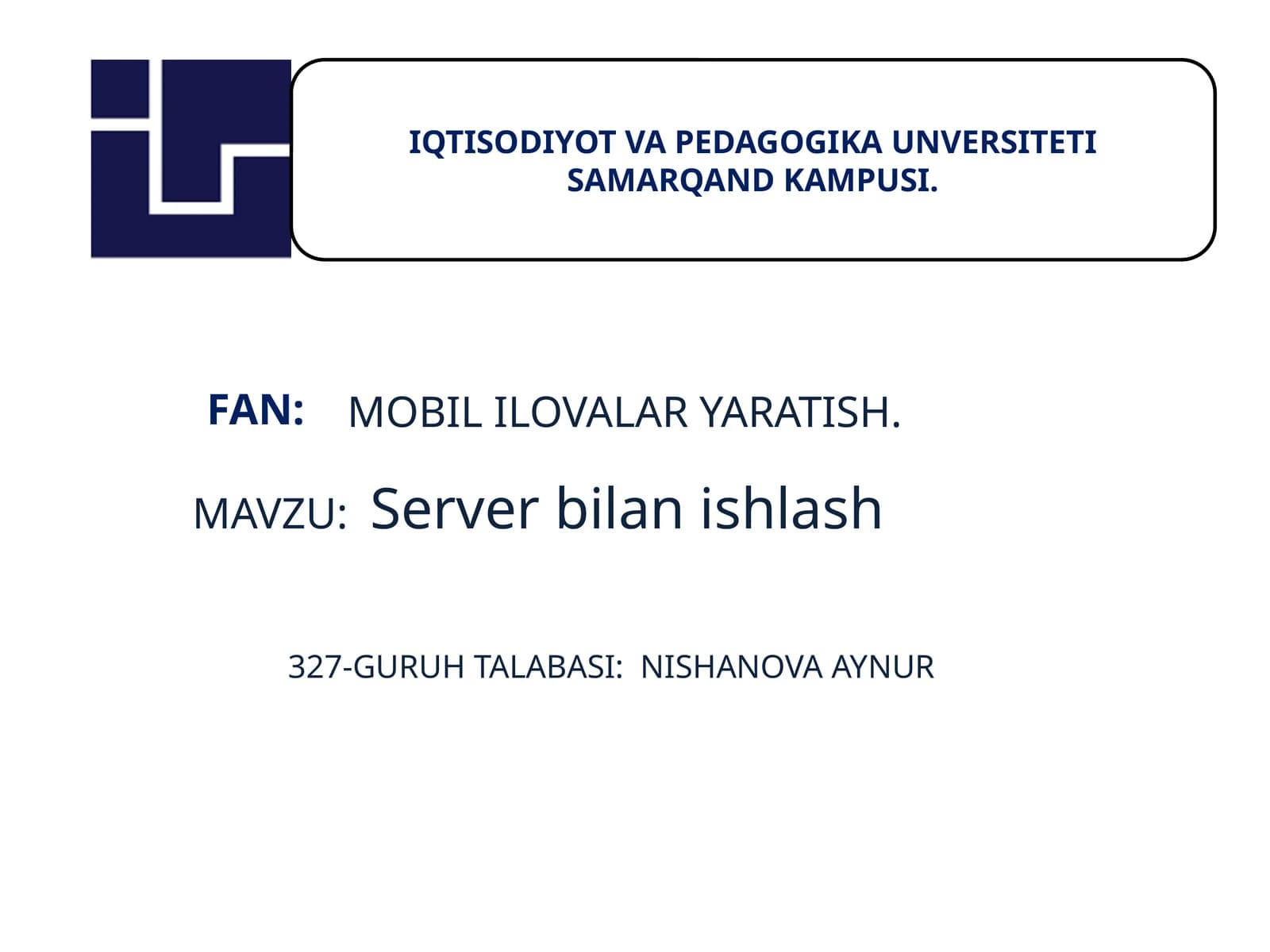 Serverlar va ma'lumotlar bazasini sozlash