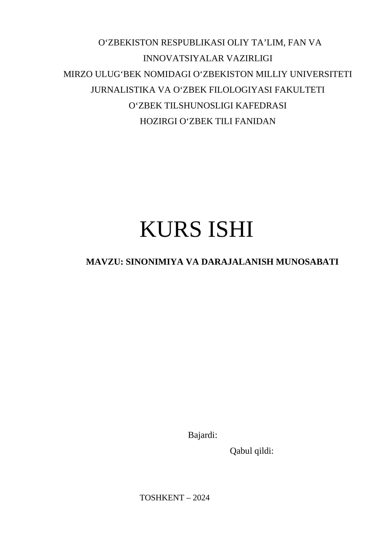 Sinonimiya va darajalanish munosabati