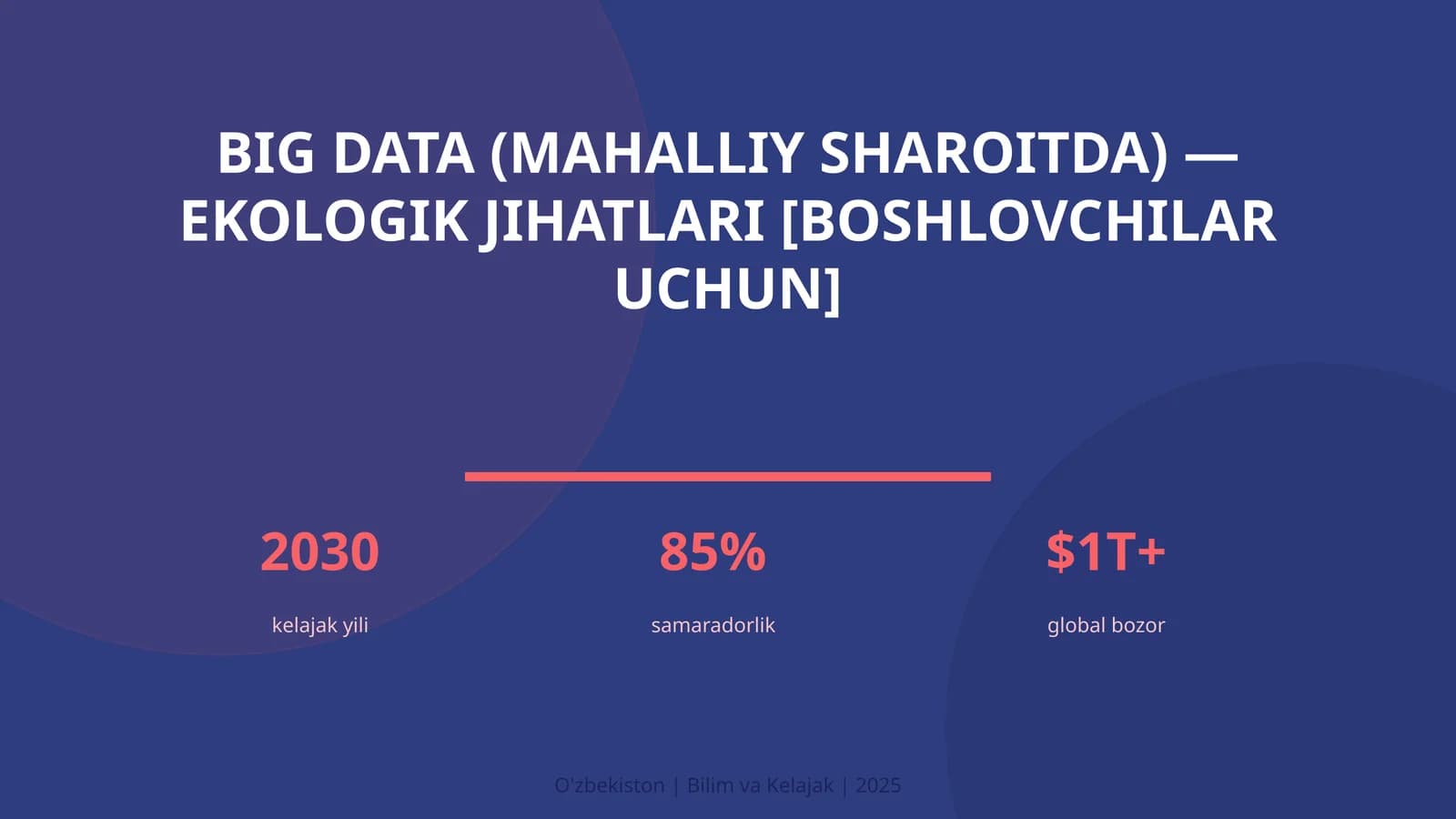 BIG DATA (MAHALLIY SHAROITDA) — EKOLOGIK JIHATLARI [BOSHLOVCHILAR UCHUN]
