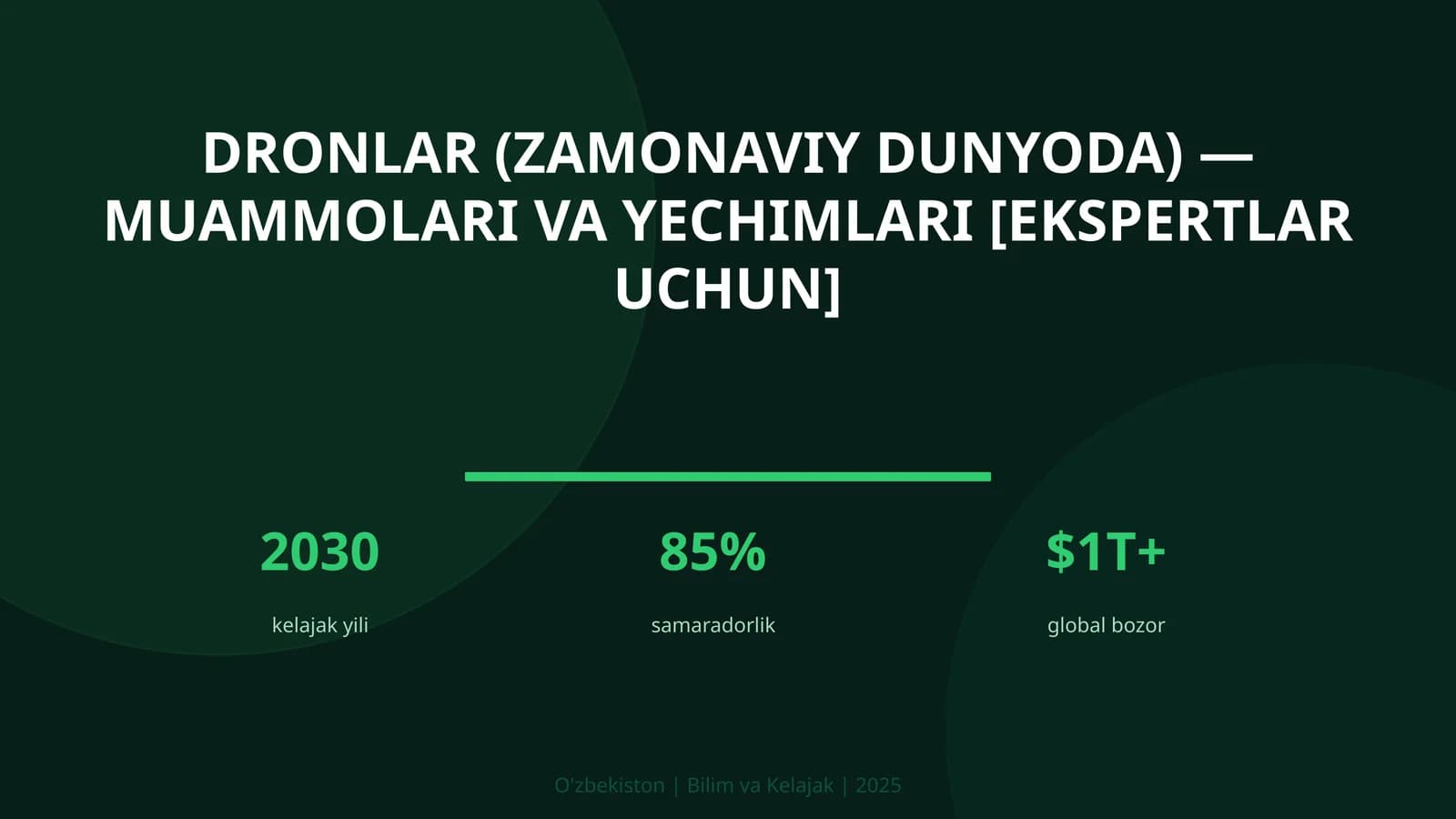 DRONLAR (ZAMONAVIY DUNYODA) — MUAMMOLARI VA YECHIMLARI [EKSPERTLAR UCHUN]
