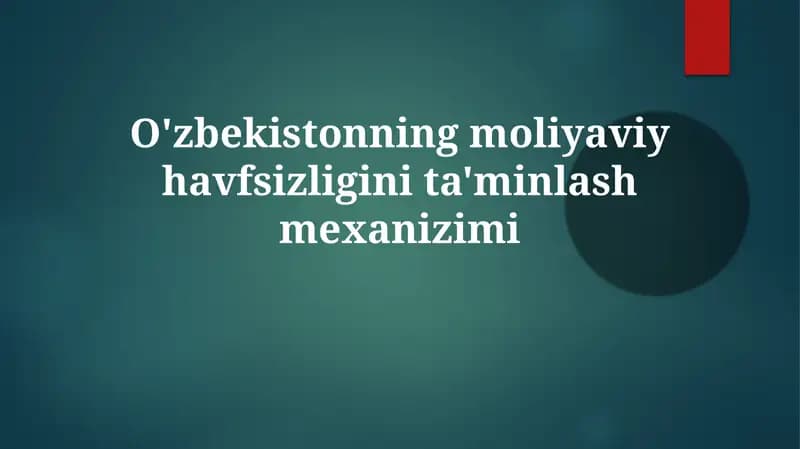 O'zbekistonning moliyaviy havfsizligini ta'minlash mexanizimi