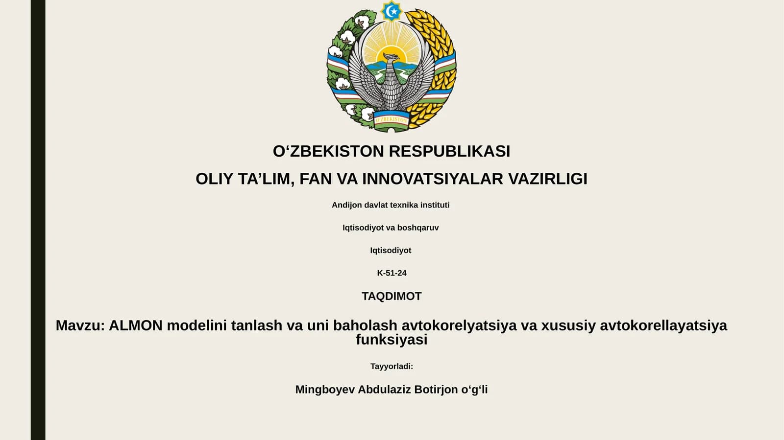 ALMON modelini tanlash va uni baholash avtokorelyatsiya va xususiy avtokorellayatsiya funksiyasi