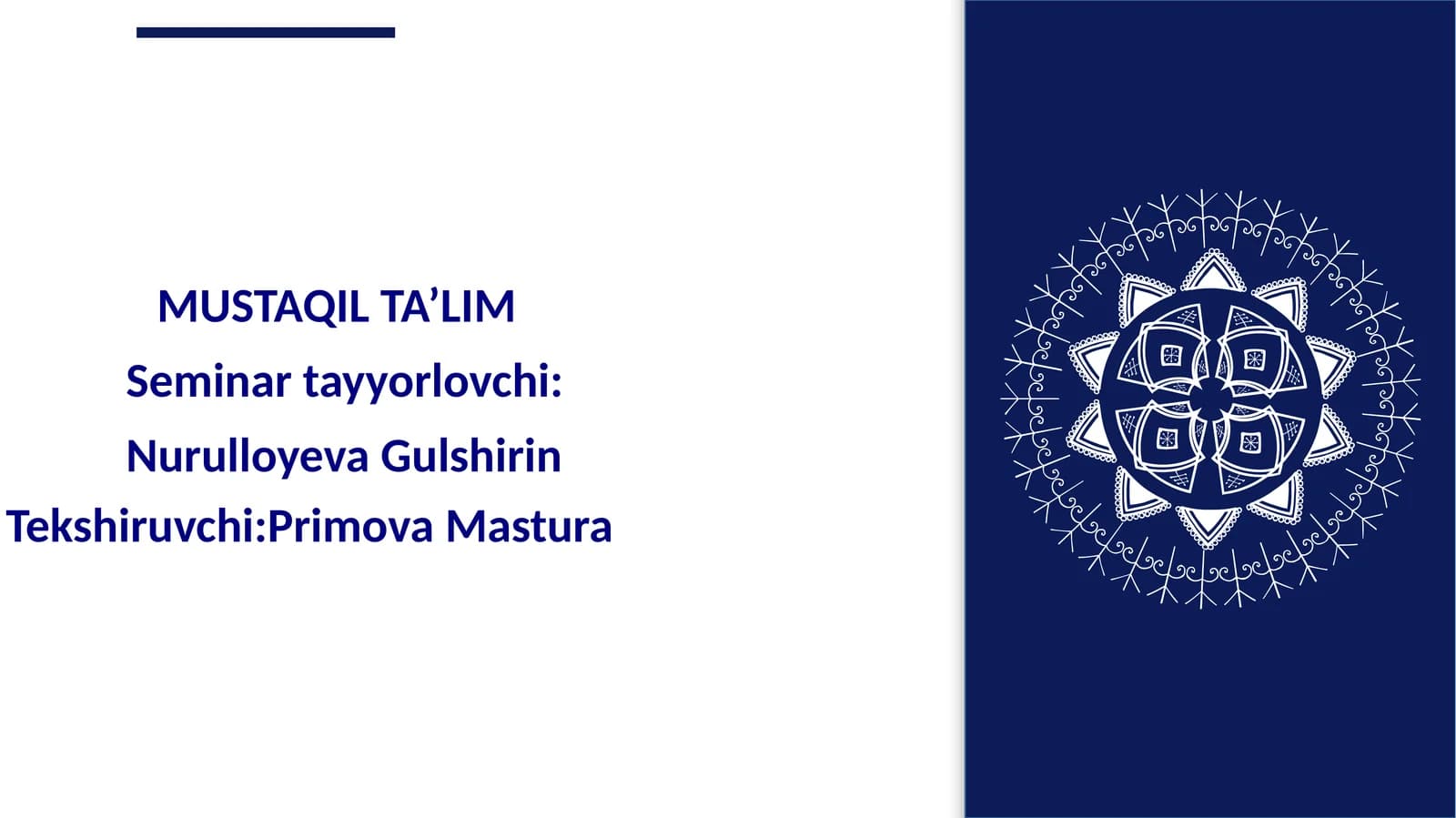 MUSTAQIL TA’LIM Seminar