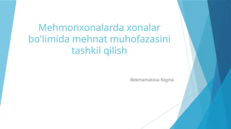 Mehmonxonalardaxonalar bo'limida mehnat muhofazasini tashkil qilish