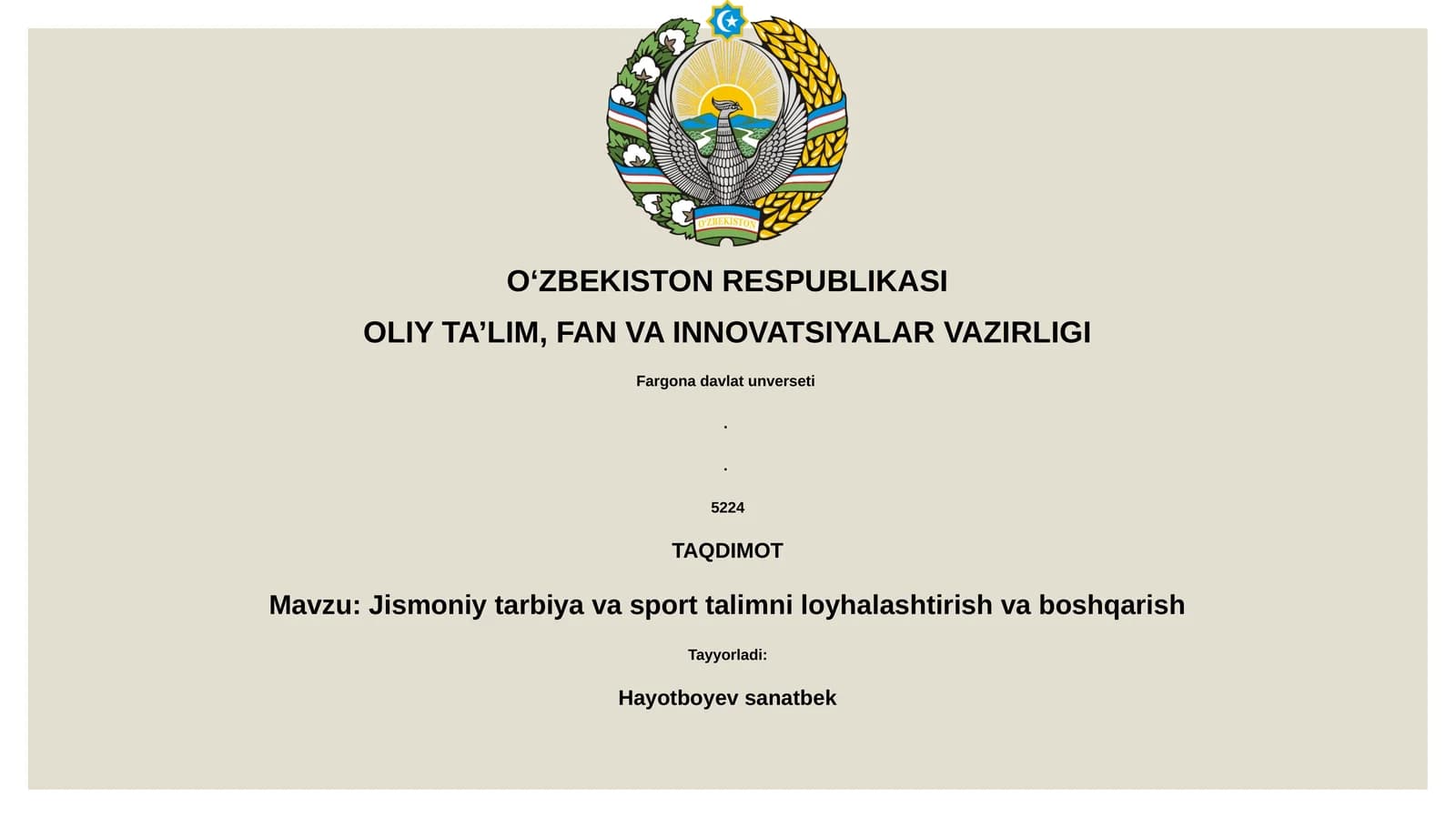 Jismoniy tarbiya va sport talimni loyhalashtirish va boshqarish